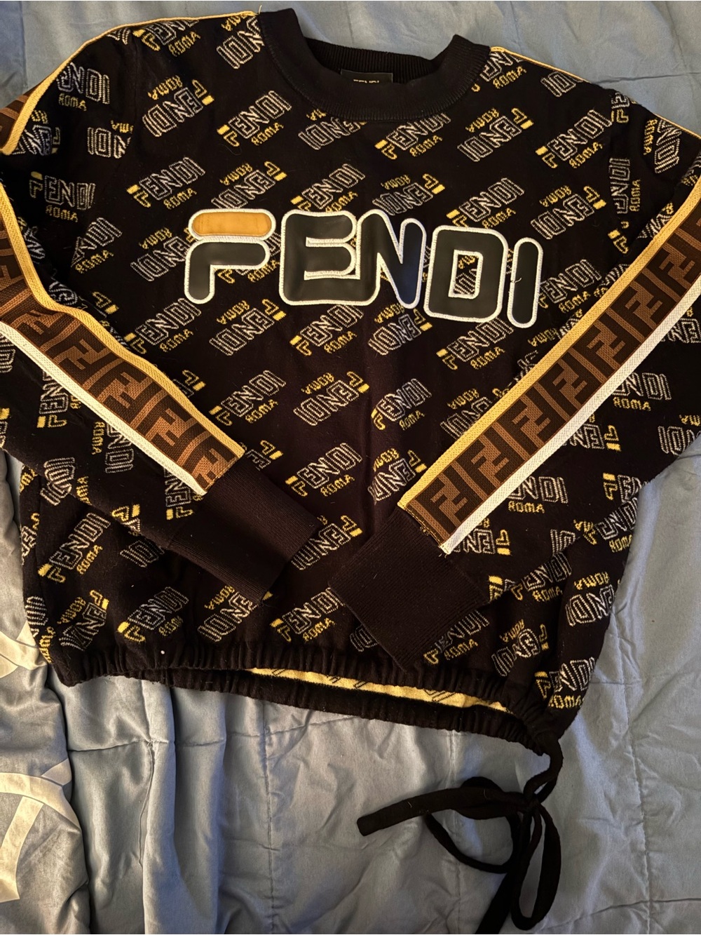 Black Sweater with Brown & Gold Logo Details